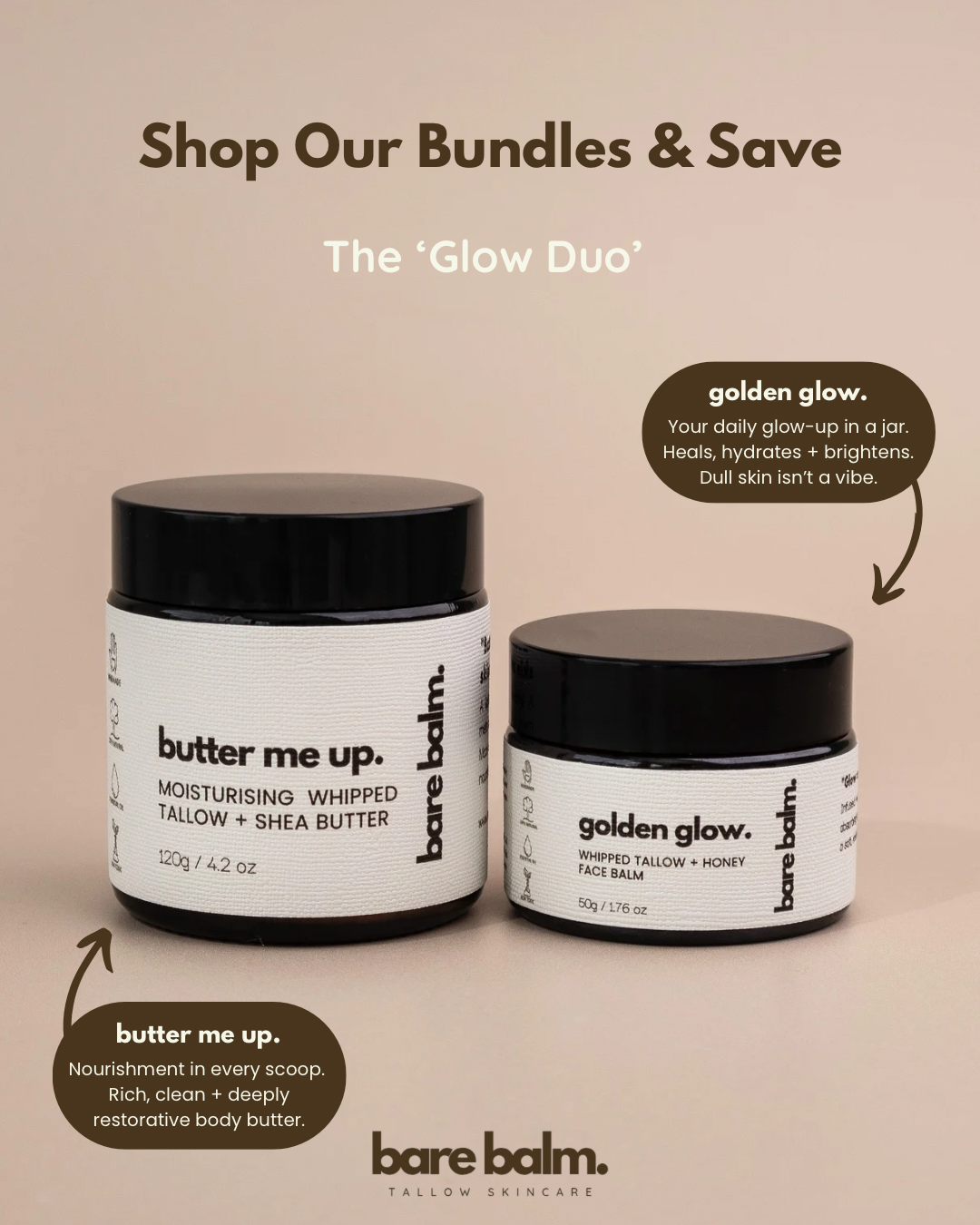 Bare Balm Golden Glow tallow skincare – natural Australian skincare made with pure ingredients
