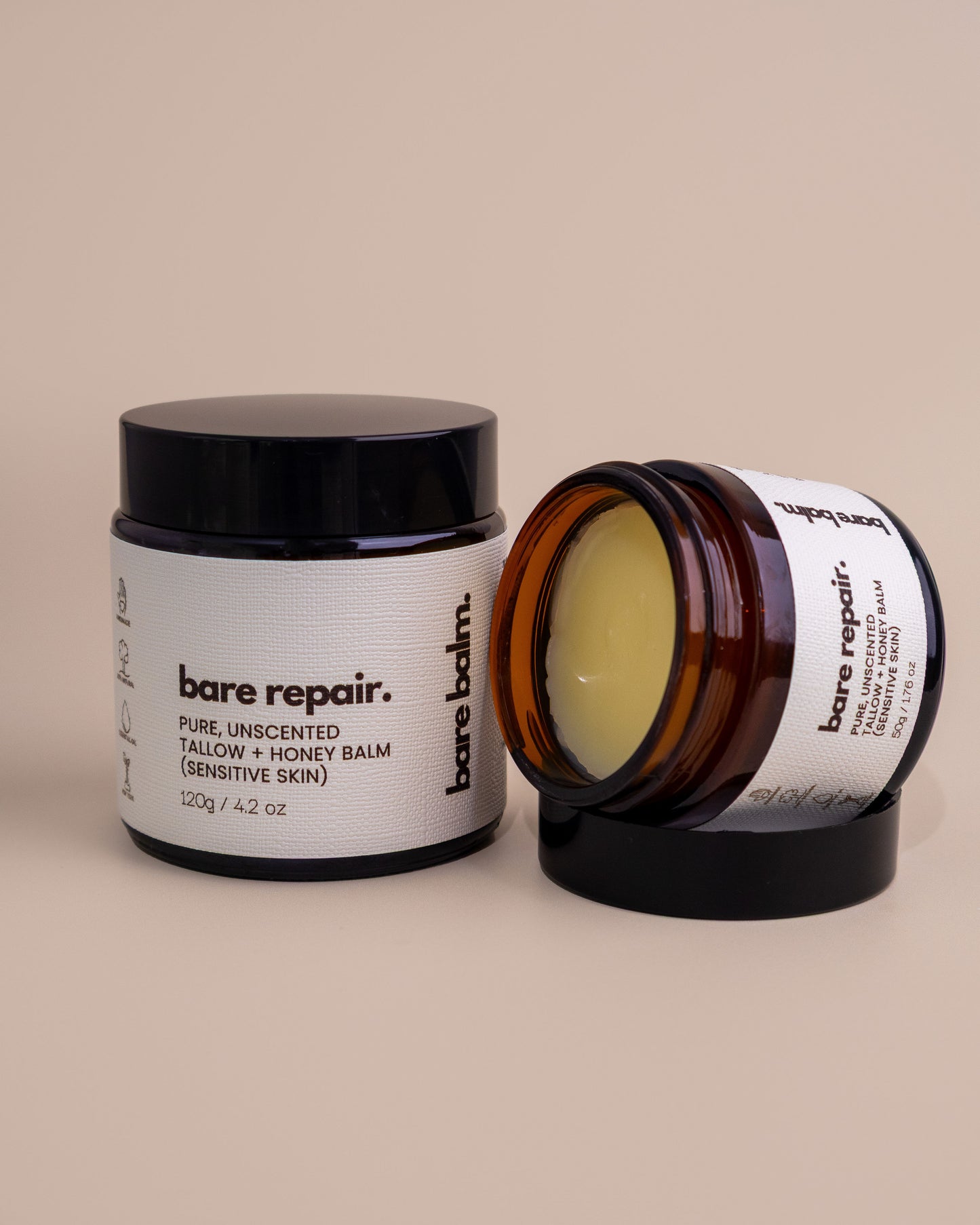 Bare Balm bare repair tallow balm packaging – handmade Australian skincare brand